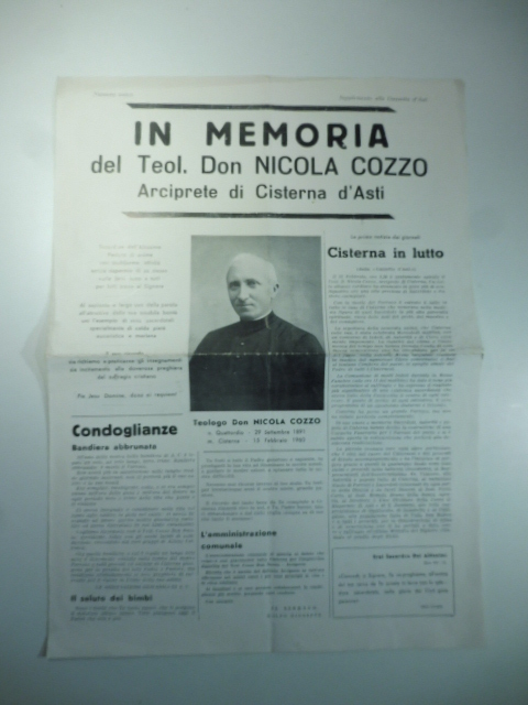 In memoria del Teol. don Nicola Cozzo Arciprete di Cisterna d'Asti